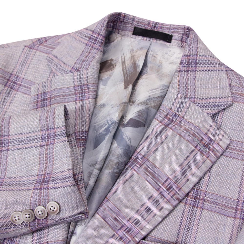 Tallia Mens 38S Purple Plaid 100% Linen Two Button Blazer Sport Coat Jacket